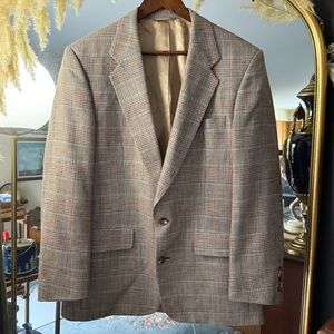 Christian Dior Men's Beige, Blue, & Pink Tweed Plaid Suit Jacket Blazer